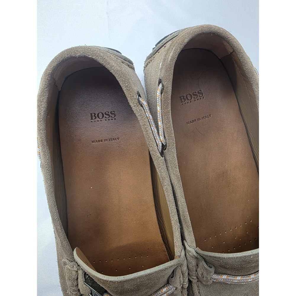 Hugo Boss Driving Loafer Shoes Men's 41/US 8 Taupe Suede Metal Logo Made In Ital - Picture 4 of 11